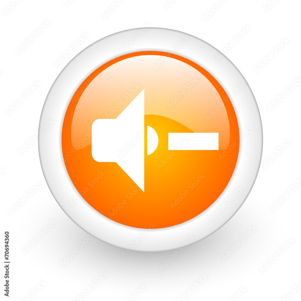 speaker volume orange glossy web icon on white background.
