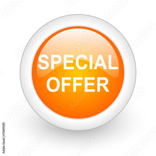 special offer orange glossy web icon on white background.