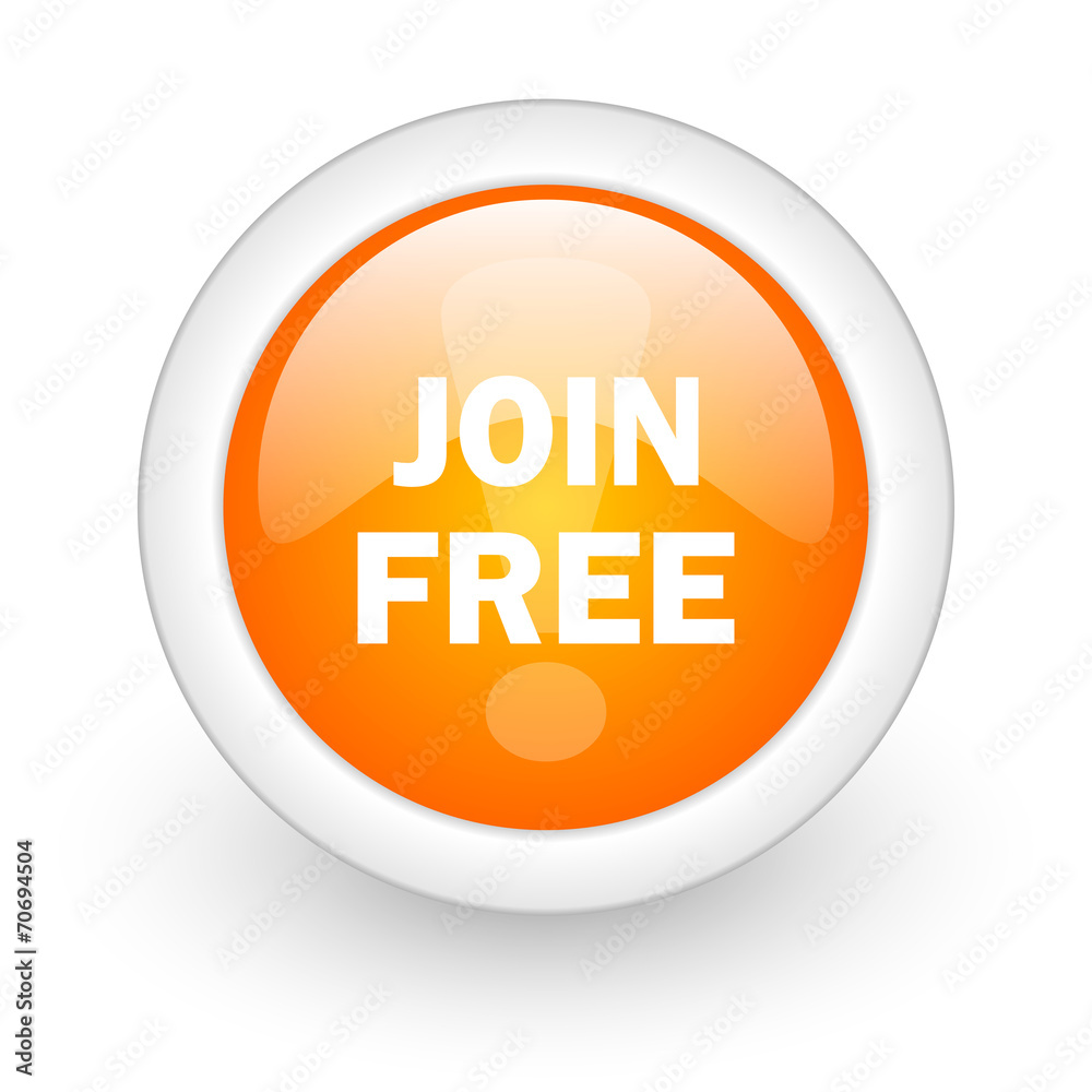 join free orange glossy web icon on white background. join free orange glossy web icon on white background.
