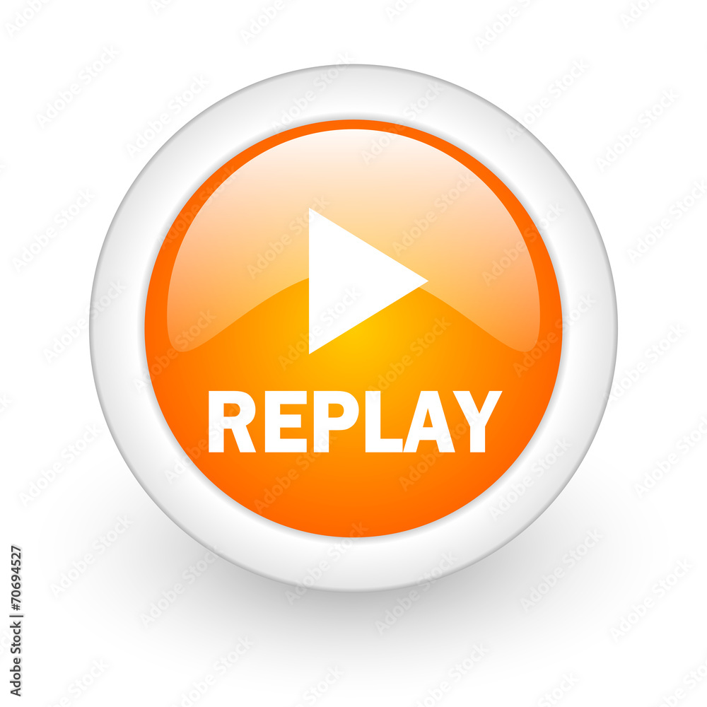 replay orange glossy web icon on white background. replay orange glossy web icon on white background.