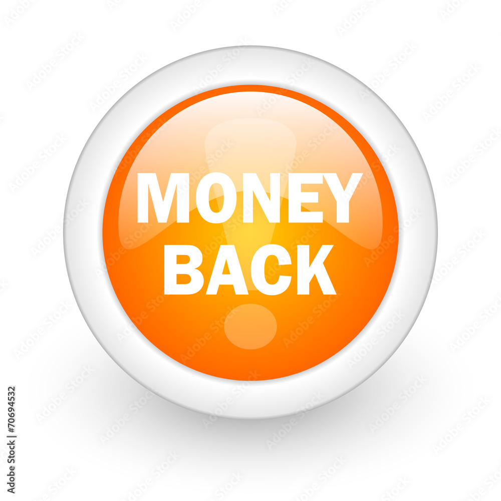 money back orange glossy web icon on white background. money back orange glossy web icon on white background.