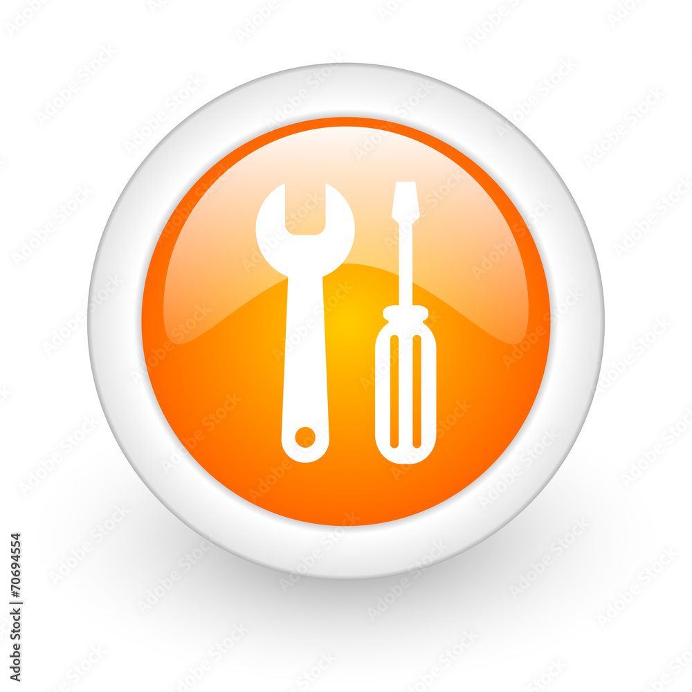 tools orange glossy web icon on white background tools orange glossy web icon on white background