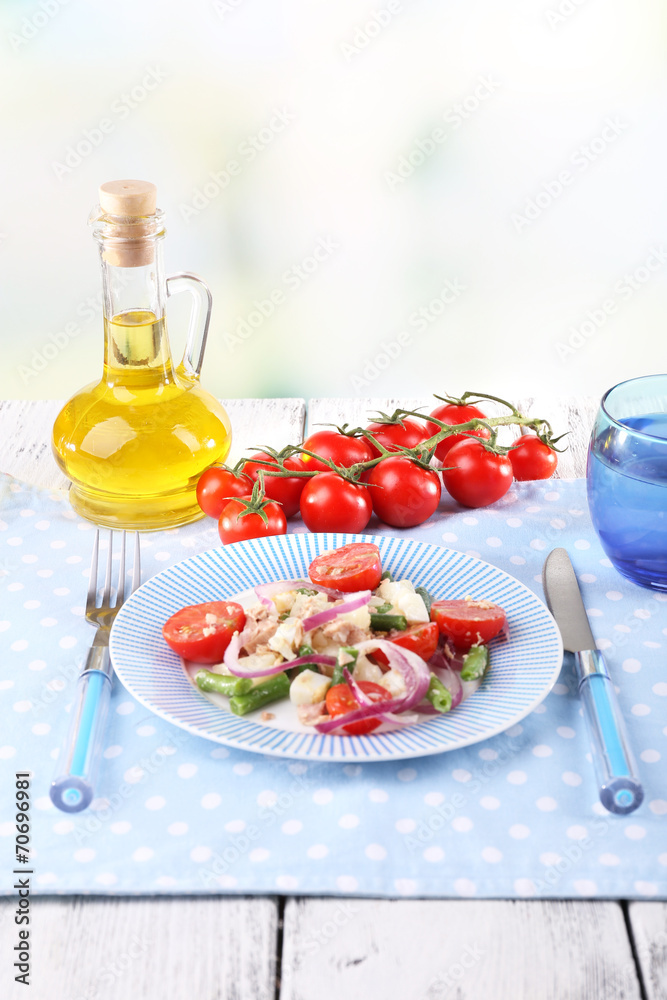 Fresh breakfast consisting of vegetable salad served Fresh breakfast consisting of vegetable salad served
