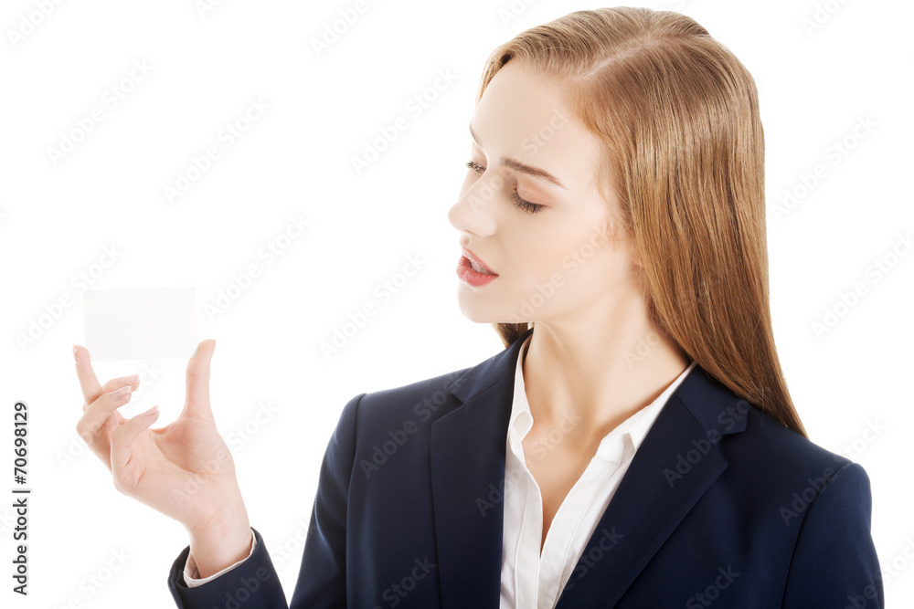 Beautiful smiling businesswoman with businesscard Beautiful smiling businesswoman with businesscard