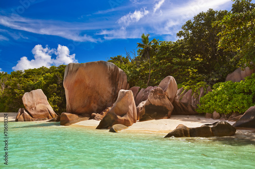 Famous beach Source d Argent at Seychelles