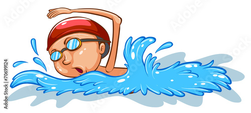 A simple coloured sketch of a boy swimming