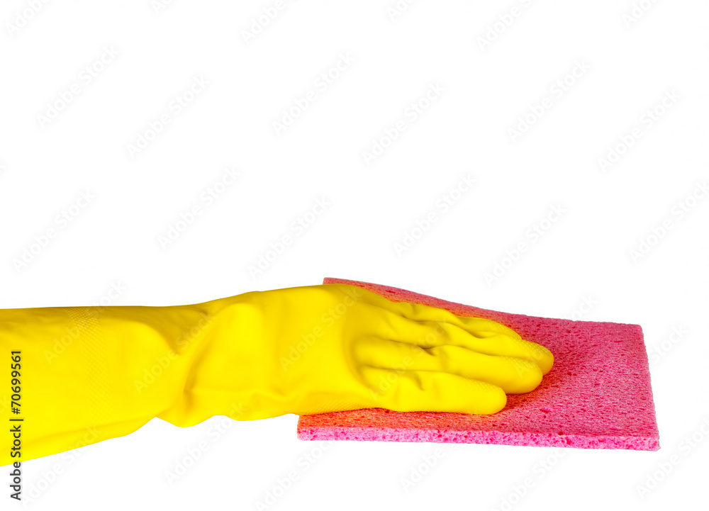 Cleaning surface in rubber gloves isolated on white Cleaning surface in rubber gloves isolated on white