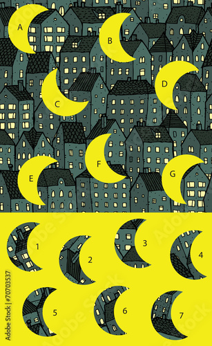 Night City: Match pieces, visual game. Solution in hidden layer!