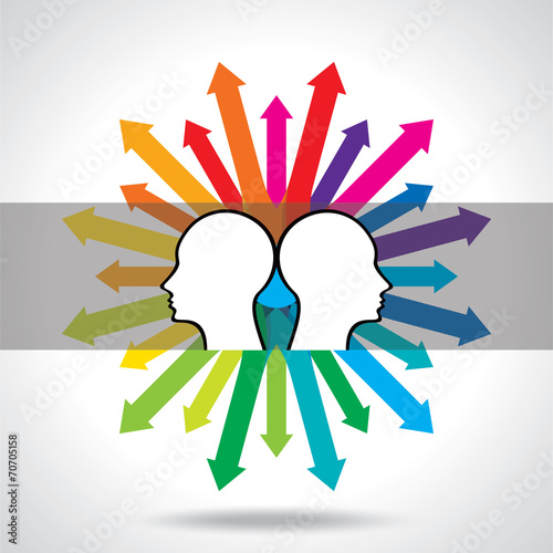 Thoughts and options. vector illustration of head with arrows