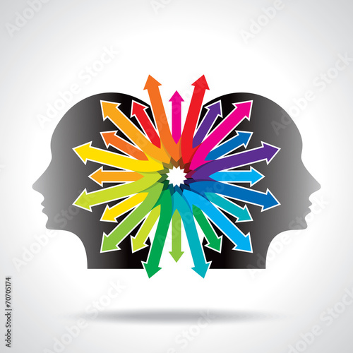 Thoughts and options. vector illustration of head with arrows