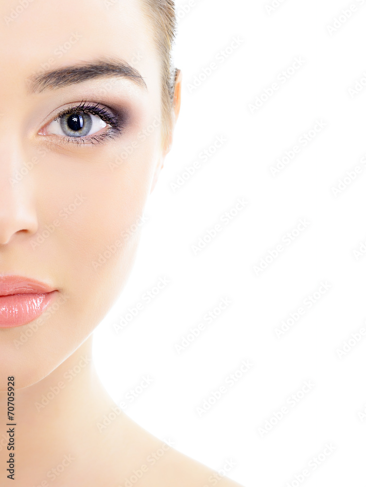 beautiful woman's face with accent on eyes, eye scanning technol beautiful woman's face with accent on eyes, eye scanning technol