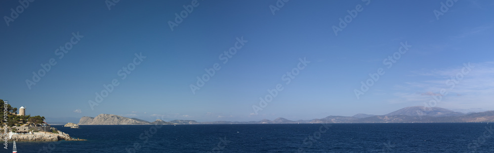 Panorama view from Hydra Island marina - obrazy, fototapety, plakaty 