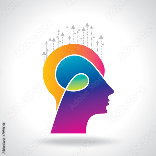 Thoughts and options. vector illustration of head with arrows