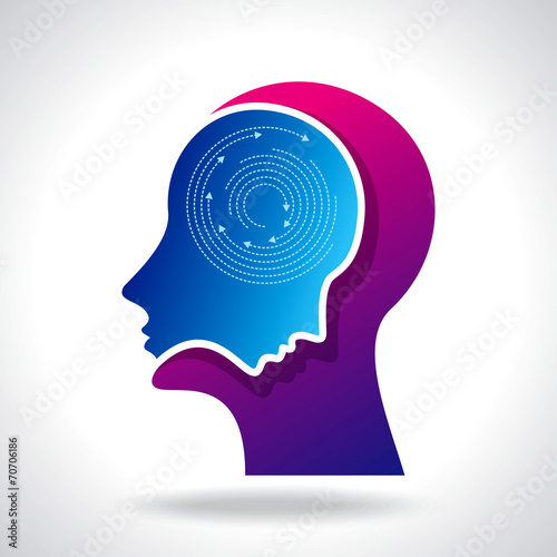Thoughts and options. vector illustration of head with arrows