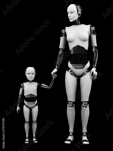 Fototapeta Naklejka Na Ścianę i Meble -  Robot woman with her child.