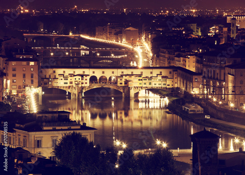Florence, Arno River and Ponte Vecchio by night.