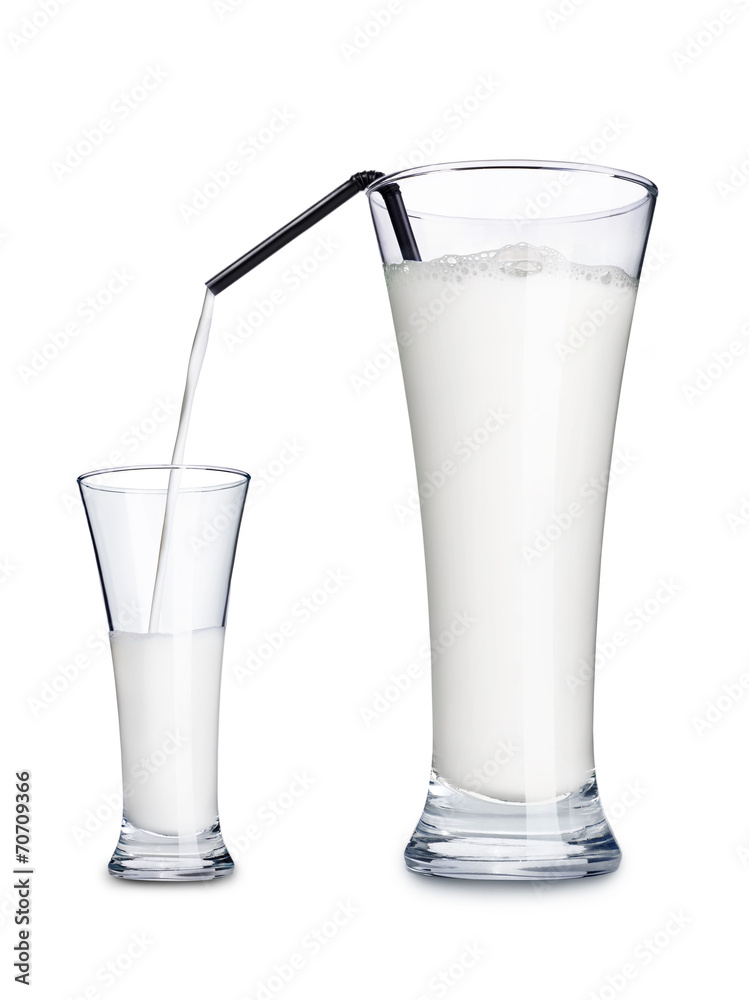 Milk is poured from one cup to another Milk is poured from one cup to another