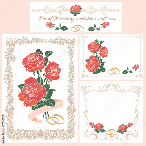Wedding invitation, floral border.