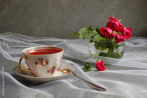 cup of tea with roses