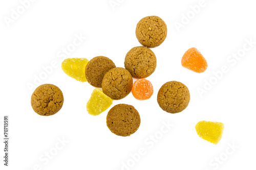 Group of pepernoten and sweets isolated on white