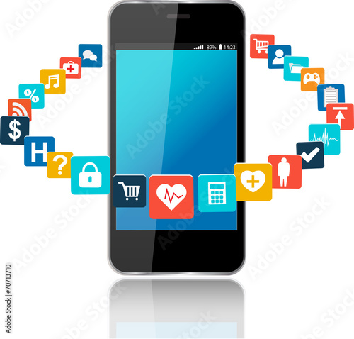 Smart phone with cloud of application icons