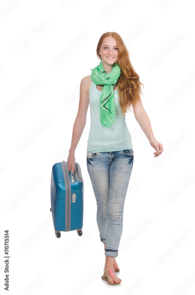 Travel vacation concept with luggage on white Travel vacation concept with luggage on white