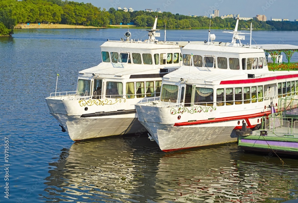 Cruise tourist ship on the Dnieper river, Kiev, Ukraine Cruise tourist ship on the Dnieper river, Kiev, Ukraine