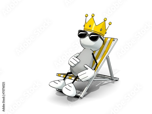 little sketchy man with king crown in a deck chair