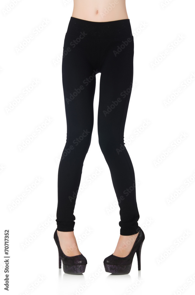 Black leggings in beauty fashion concept isolated on white Black leggings in beauty fashion concept isolated on white