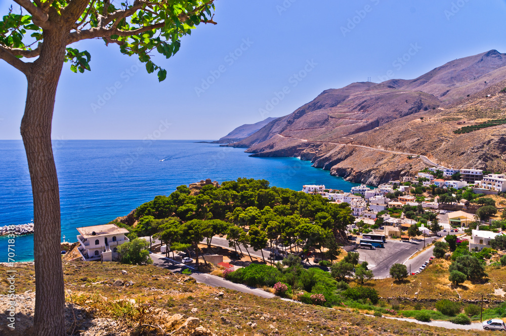 Landscape, mountains and sea at south side of Crete island