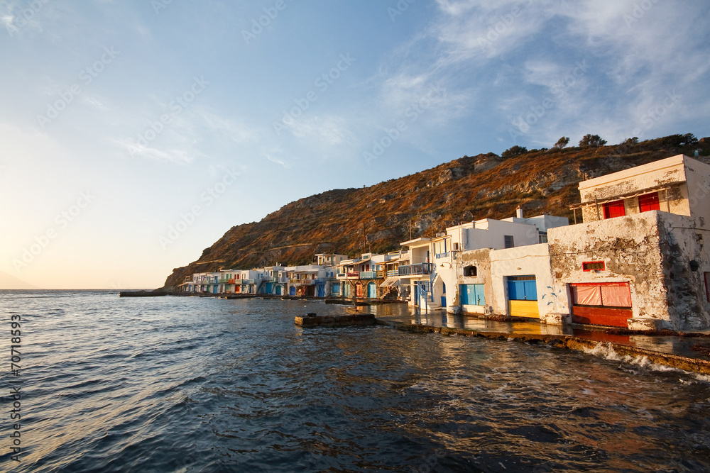 Boat houses, Milos island, Greece.