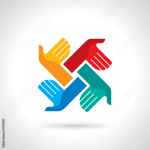 Teamwork symbol. Multicolored hands