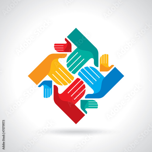 Teamwork symbol. Multicolored hands