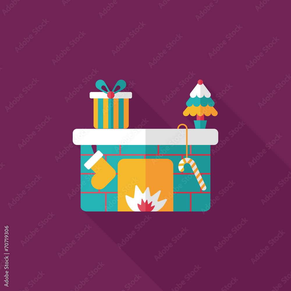 Christmas fireplace flat icon with long shadow,eps10
