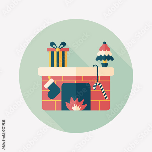 Christmas fireplace flat icon with long shadow eps10