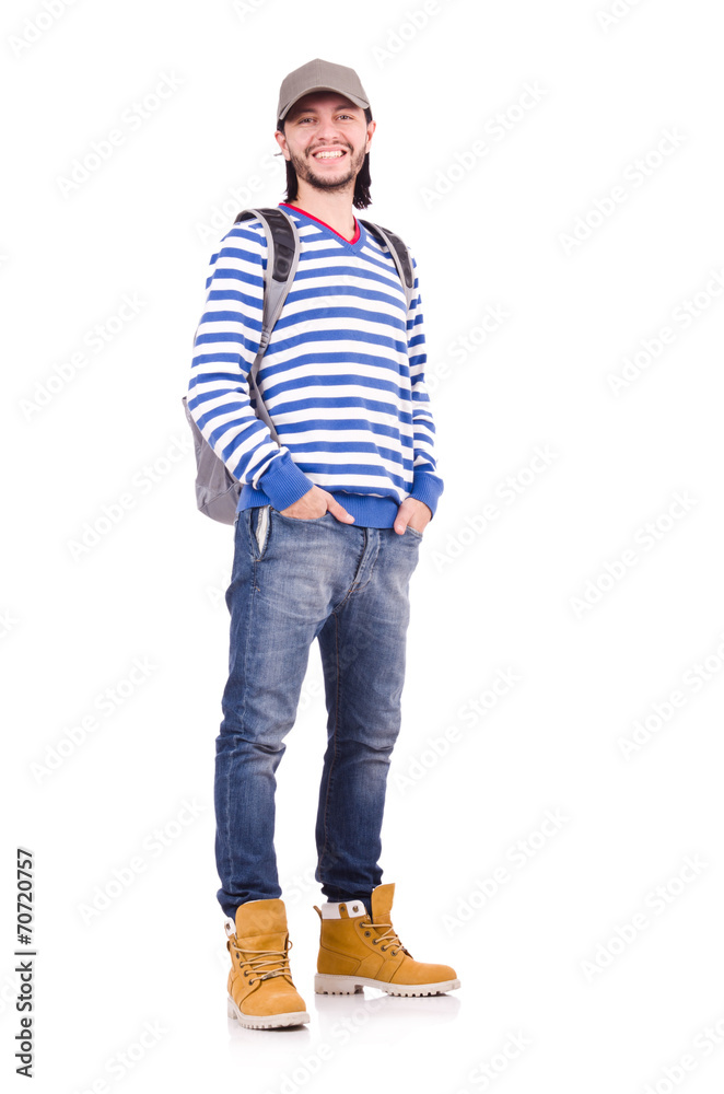 Naklejka premium Student with backpack isolated on the white