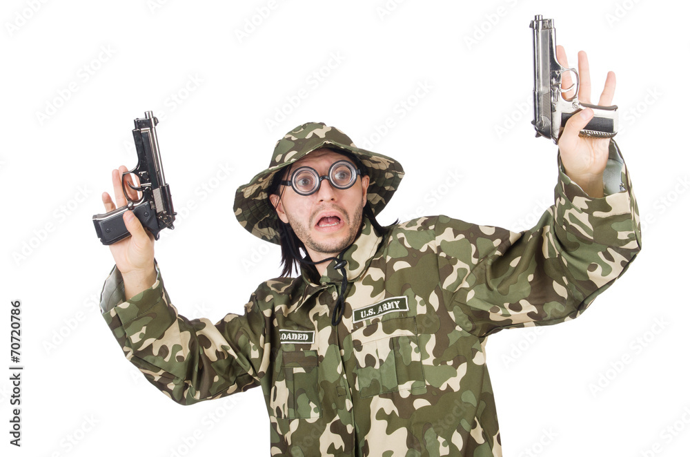 Funny soldier in military concept Funny soldier in military concept