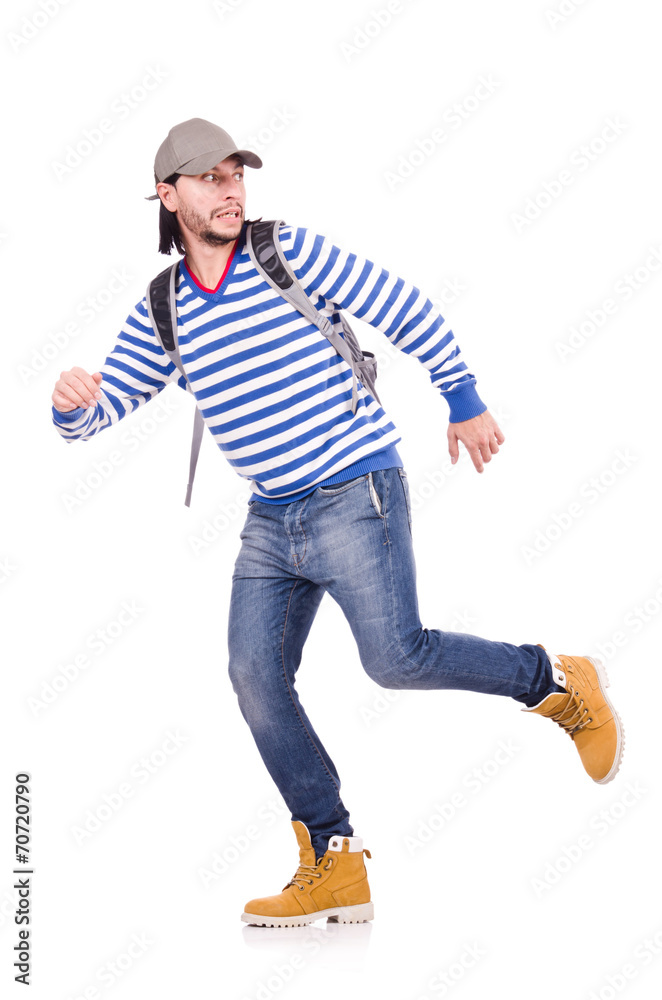 Student with backpack isolated on the white Student with backpack isolated on the white