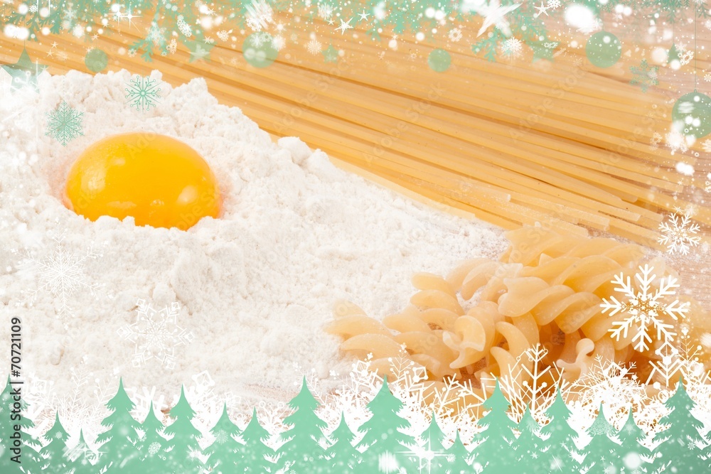 Composite image of snow and fir trees Composite image of snow and fir trees