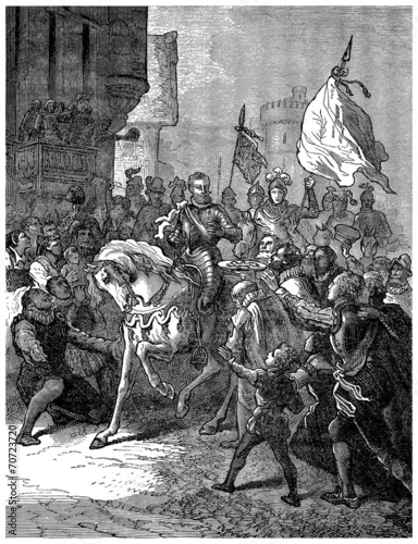 Tela French King Henri IV : entering Paris - year 1594