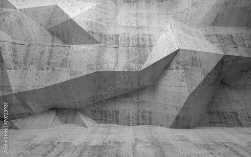 Fototapeta Abstrakcjonistyczny ciemnego betonu 3d wnętrze z poligonalnym wzorem na