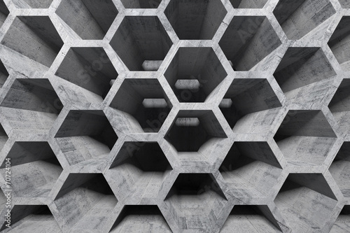 Abstract gray concrete interior with honeycomb structure