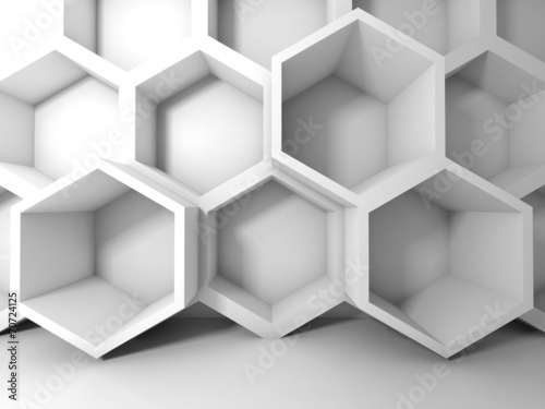 Abstract white honeycomb structure on the wall. 3d interior back