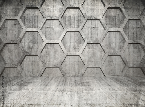 Abstract concrete interior with honeycomb structure on gray wall #70724144