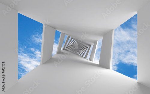 Abstract 3d background with twisted corridor and sky