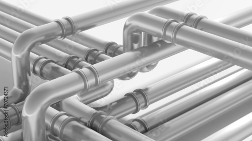 Modern industrial metal pipeline fragment. 3d render illustratio