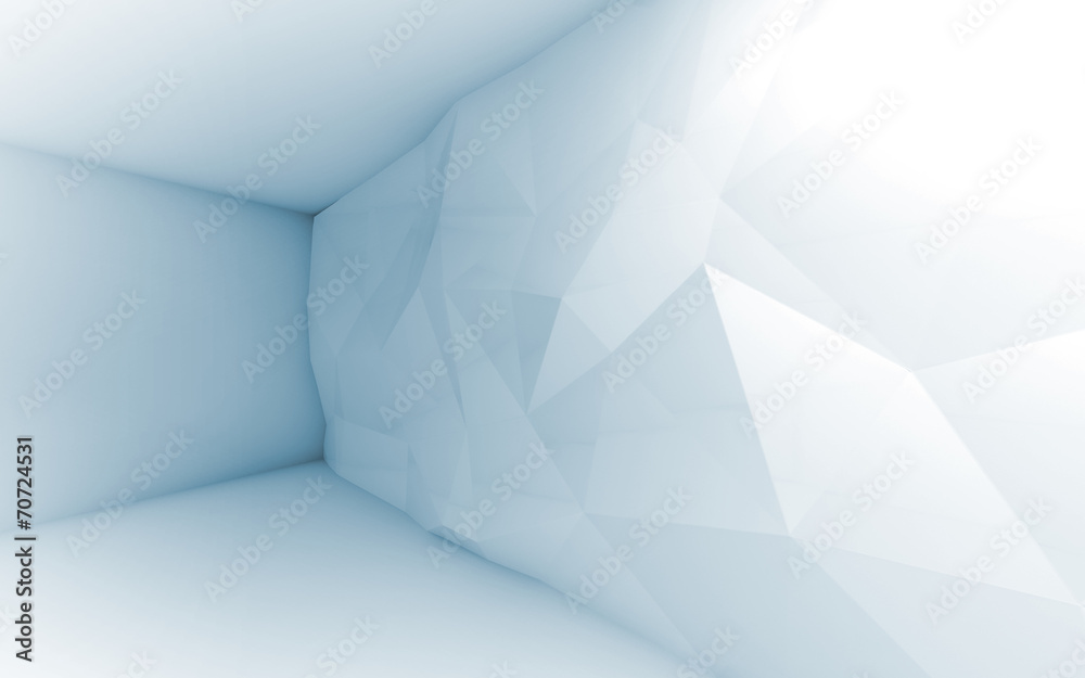 Abstract blue 3d interior with polygonal pattern on the wall Abstract blue 3d interior with polygonal pattern on the wall