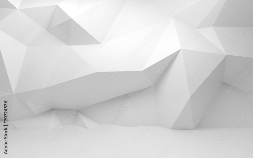 Abstract white 3d interior with polygonal pattern on the wall - obrazy, fototapety, plakaty 
