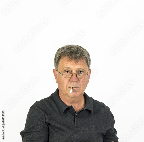 man smoking and drinking coffee