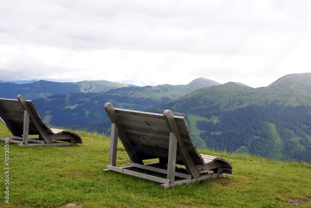 Bench at high altitude in the Alps Mountains
